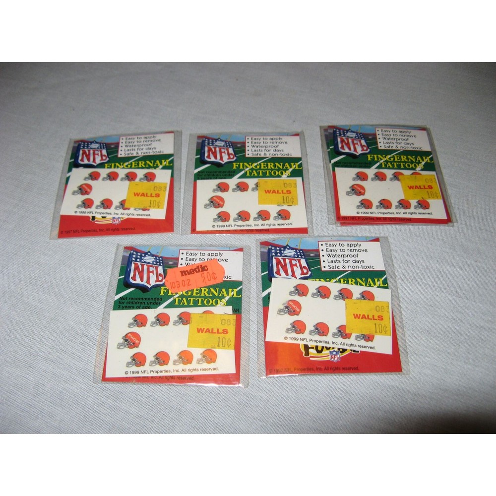 NFL Fingernail Tattoos Lot Of 5 Packages All Cleveland Browns 1997 Football